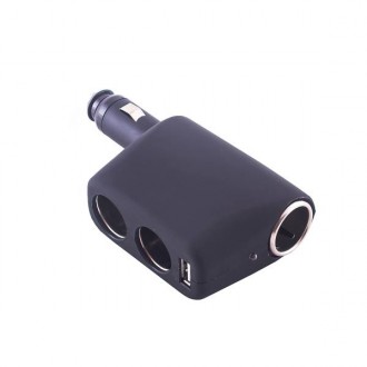 Разветвитель прикуривателя 2 гнезда + USB  SKYWAY Черный, USB 800mA, предохранитель 10А