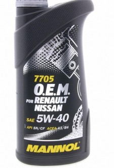 MANNOL 7705 O.E.M. for Renault Nissan SAE 5W-40 (1л.) Синт.моторное масло API SN/CF;  RN 0700/0710