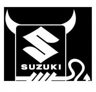 Наклейка логотип вырез. (плоттер) "Suzuki" (140x150) с рожками, цвет белый (уп. 1 шт.) A-STICKER
