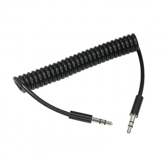 Аудио кабель 3,5мм 1м AUX шнур спираль Черный, шт
