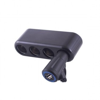 Разветвитель прикуривателя 4 гнезда + USB  SKYWAY Черный, предохранитель 10А, USB 1A