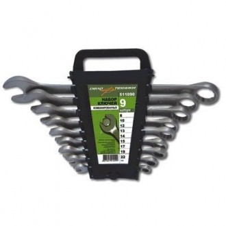 Набор ключей рожково-накидных 9предм. ДТ 8,10,12,13,14,15,17,19,22 пластик. холдер