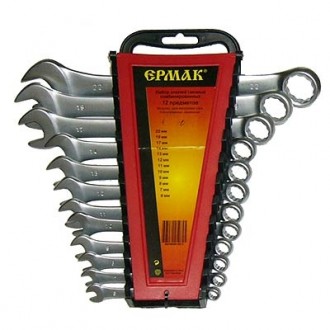 Набор ключей рожково-накидных 12предм. ЕРМАК пластик холдер матовые CRV 6-22мм