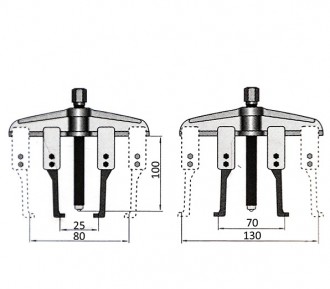 Съемник 2х-лапый раздвижной с тонкими захватами 100 мм АвтоДело ф25-130мм, шт