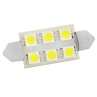 Автолампа диод T11(C5W) 12V 6 SMD диодов c цоколем 36мм 1-контактная Белая  SKYWAY Cалон,номер